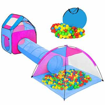 Greenheimgen FarbenPop-Up Mechanismus, schneller Auf- und Abbau, inkl.. elzelt mit 200 Bälle Kinderspielzelt mit krabbeltunnel 3 Teiliges Bällebad Sp... nachhaltig