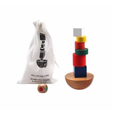  Spielzeug Turm aus Holz zum Stapeln & Balancieren von Blöcken in Bunt / Natu... nachhaltig