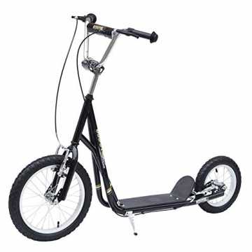 Greenheim-Rutsch Trittfläche✅Extra dicke Luftbereifung (16 Zoll vorne.. derroller Tretroller Scooter 16/12 Zoll Cityroller Kinder Roller Bike Schwarz nachhaltig