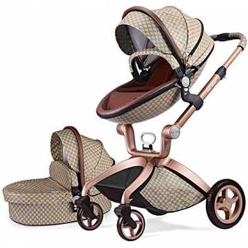 Hot Mom Hohe Landschaft Kombikinderwagen mit Buggyaufsatz und Babywanne 3 in 1 Funktion F22, PU-Leder Reversibele Auf...