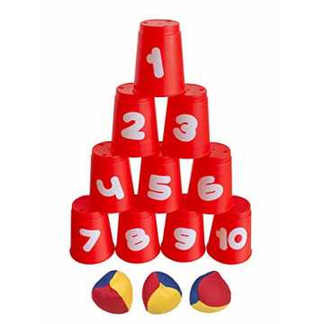 GreenheimhrenEnthält 10 rote Becher aus Kunststoff mit den Zahlen von.. 6 - Ballwurfspiel mit 10 Bechern und 3 Bällen, ab 3 Jahren, für Geburtstagsfe... nachhaltig