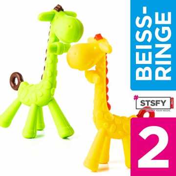 2x Beissring Giraffe für Baby & Kleinkind aus hygienischem Silikon - Sicher & BPA-frei - buntes Kau-Spielzeug Zahnung...