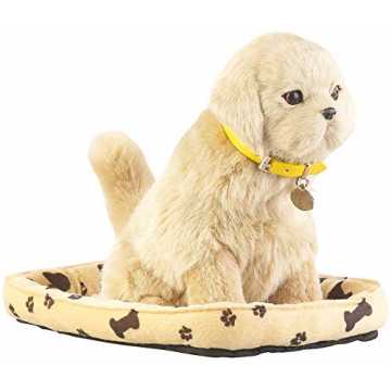 infactory Bellender Hund: Funktions-Plüschhund mit Hundekorb, Bewegungs- und Berührungs...