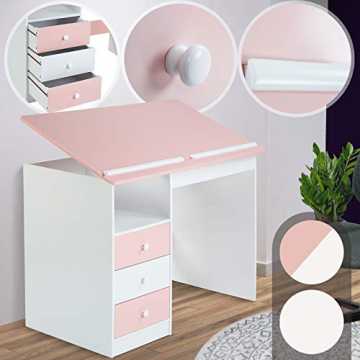 c Kinderschreibtisch - Neigungsverstellbar, mit 3 Schubladen, 100x55x73cm, MD... nachhaltig