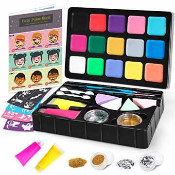 Jojoin Double Layer Kinderschminke Set, 15 Professionelle Schminkfarben, 2 Fluoreszierenden Farben,Gemalte Tutorial-... Jojoin Double Layer Kinderschminke Set, 15 Professionelle Schminkfarben, 2 Fluoreszierenden Farben,Gemalte Tutorial-...