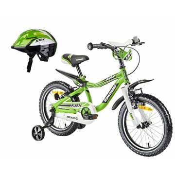 Greenheimu 16 Zoll MX16 und Fahrradhelm Kawasaki Shikuro grün Gr. 50-.. inderfahrrad BMX-Fahrrad Juroku 16 Zoll MX16 und Fahrradhelm Shikuro grün Gr. 50-52 nachhaltig
