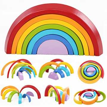 Greenheim(L) X (W) X (H) 24,5 × 2,5 × 13 cm / 9,65 × X 0,98 × X 5,12 .. y Regenbogen Bunte Bausteine, Bogenbrücke Bausteine, Holzbausteine 7-teilig B... nachhaltig