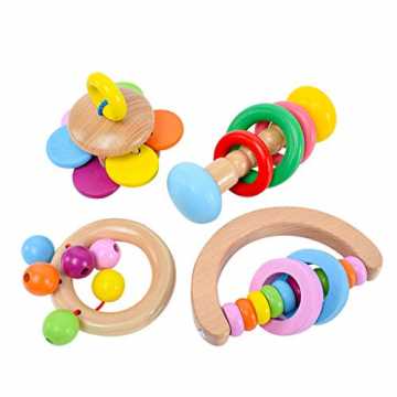  Stücke Montessori Holz Rassel Spielzeug Rassel Glocke Baby Spielzeug Geschenk nachhaltig