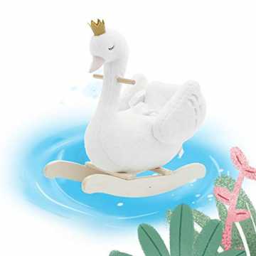 Greenheimer weiche und kuschelige Schwan hat einen Holzrahmen mit Hol.. kelpferd Holz Plüsch Schaukelpferd Schaukelpferd weiß Schwan Schaukelpferd für Baby 1-3 Jahre, Kinderrocker... nachhaltig