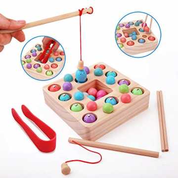 LBLA 3 in 1 Magnetische Angelspiel Magnetische Angeln Spielzeug Holzspielzeug Angeln An...