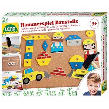 GreenheimBaustellen - MotiveInhalt: 64 bunte Plättchen auf 7 Formen, ..  - Hammerspiel Baustelle, Nagelspiel mit 64 Teilen in 7 Formen und 8 Baustell... nachhaltig