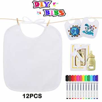 Lenbest 12 Stück Lätzchen zum Bemalen, 26 * 30CM Weißes Baby Dreieckstuch Halstücher mi...