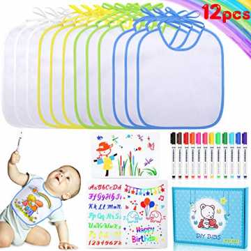 Lenbest 12 Stück Mehrfarbige Borte Lätzchen zum Bemalen, 26 * 30CM Weißes Baby Dreiecks...