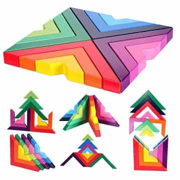 Greenheimn 12 verschiedenen Farben und 3 Größen. Perfektes Lernspielz.. austeine Regenbogen Stapeln Spielzeug Geometrie Bausteine Pädagogisches Puzzl... nachhaltig