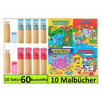 Greenheimeit Kindergeburtstag, Ideal als Mitgebsel für Kinder-Party, ..  Buntstifte Sets mit Spitzer für Kinderparty Hochzeit Restaurant Geschenk mit Malbücher (Rot-Blau) nachhaltig