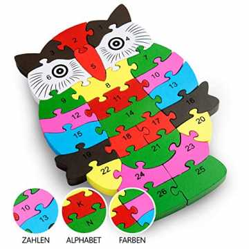 Greenheimpaß!  * Dieses wunderbare Lernspiel ist nicht nur optisch an.. nnendes Zahlenpuzzle Holz Eule | Pädagogisches Lern Spiel Zahlen von 1 bis 26 | Buchstaben von A bis Z | Kl... nachhaltig