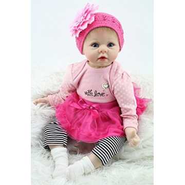 Greenheimse1 X Hut1 X Magnet Schnuller1 X Säuglingsflasche 1 X Geburt.. 22" Realistische Reborn Baby Puppe Kind Handgemachtes Mädchen Weiche Silikon Vinyl Kleinkind Magnetisch Mund nachhaltig