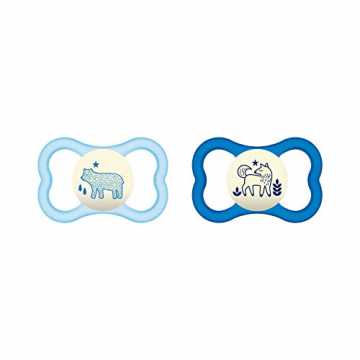MAM Air Night Silikon Schnuller im 2er-Set, leuchtender Baby Schnuller, extra leichtes und luftiges Schilddesign mit ...