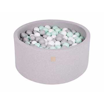0X40cm/300 Bälle ∅ 7Cm Bällebad Baby Spielbad Mit Bällen Rund Made In EU Hellgrau: Weiß/Grau/Minze nachhaltig