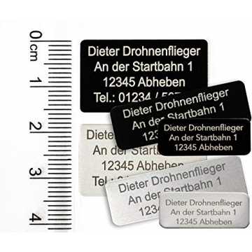 andel Drohnen-Kennzeichnung mit 3-5 Zeilen Schrift, Plakette Alu eloxiert - K... nachhaltig