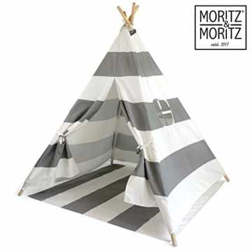 p; Moritz Tipi Zelt für Kinder - Grau Gestreift - Kinderzelt Spielzelt Geschenkid... nachhaltig