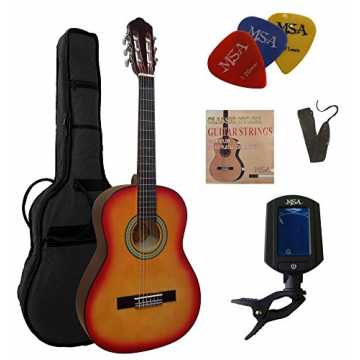 E - KONZERTGITARRE IM SET - CLASSIC - SUNBURST - DECKE LINDENHOLZ - TASCHE - BAND - SAITEN - 3xPIK - STIMMG... nachhaltig