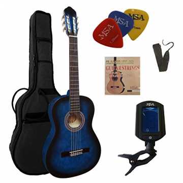 E - KONZERTGITARRE IM SET - CLASSIC - BLAU-SCHATTIERT - DECKE LINDENHOLZ - TASCHE - BAND - SAITEN - 3xPIK -... nachhaltig