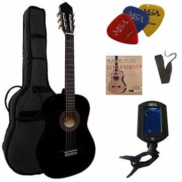 Greenheimnsteiger und Fortgeschrittene !!! Schwarz im großen Set mit .. E - KONZERTGITARRE IM SET - CLASSIC - SCHWARZ - DECKE LINDENHOLZ - TASCHE - BAND - SAITEN - 3xPIK - STIMMGE... nachhaltig
