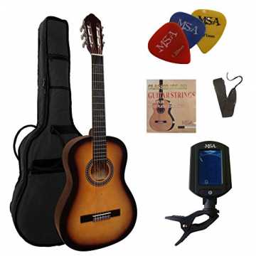 Greenheimnsteiger und Fortgeschrittene !!! Sunburst im großen Set mit.. E - KONZERTGITARRE IM SET - CLASSIC - SUNBURST - DECKE LINDENHOLZ - TASCHE - BAND - SAITEN - 3xPIK - STIMMG... nachhaltig