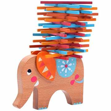 Elefant Montessori Stapel Spielzeug aus Holz zum Geschicklichkeit Lernen mit ... nachhaltig