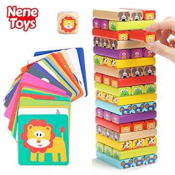 Nene Toys - Pädagogisches Kinderspiel ab 3 Jahre - Wackelturm 4 in 1 aus Holz mit Farb...