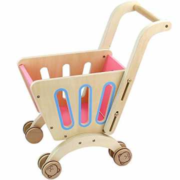 Nuheby Einkaufswagen Kinder Spielzeug Kaufmannsladen Holz mit Höhe des Schiebegriffs 43...