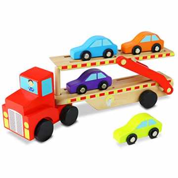 Nuheby LKW Autotransporter Spielzeug Kinder Transporter Holzspielzeug mit 4 Holz Auto S...