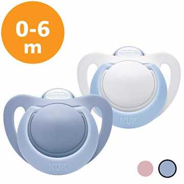 NUK 10175180 Genius Silikon-Schnuller, kiefergerechte Form, 0-6 Monate, 2 Stück, Boy, blau NUK 10175180 Genius Silikon-Schnuller, kiefergerechte Form, 0-6 Monate, 2 Stück, Boy, blau
