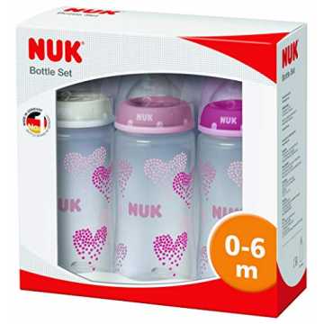 NUK First Choice Plus Babyflaschen Set, Limitierte Edition, 3 Babyflaschen 300ml, Silik...