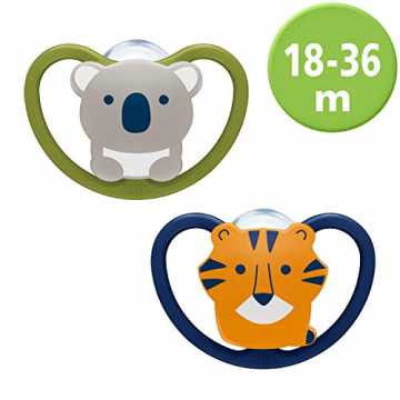 NUK Space Schnuller, kiefergerechte Form, 18-36 Monate, Silikon, Koala & Tiger, 2 Stück