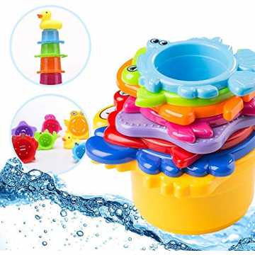 Greenheimachen jede Badezeit angenehm und unterhaltsam. Das Spiel bes.. Kinder Badewannenspielzeug Set - 8X Stapelbecher mit Einer Badeente | 2 in 1:... nachhaltig