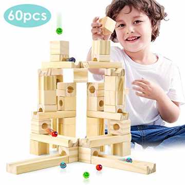 Onshine 60 Teilig Baby Kinder Kugelbahn Murmelbahn Holzspielzeug Bauklötze Holz Baustei...