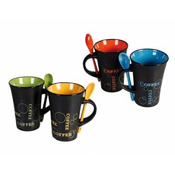 Greenheimt, Schwarz/Blau, Schwarz/Gelb und Schwarz/Grün aus Keramik u.. warzer Keramik-Becher Coffee mit Löffel Kaffeetasse Tasse nachhaltig