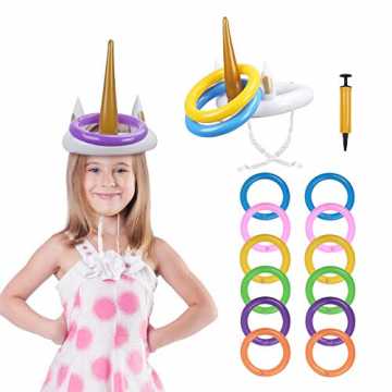 Aufblasbare Einhorn Ringwurfspiel 2Set Outdoor Kinder Spiele Pool Spielzeug Eltern Kind...