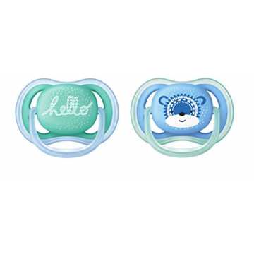 Greenheimher im Saugerschild zum Schutz empfindlicher Babyhaut98% Sau.. ent ultra air Schnuller 6-18 Monate SCF342/22, Doppelpack, Jungen, Bär/Hello-Schriftzug nachhaltig