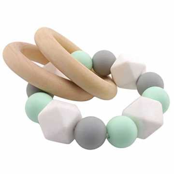Greenheimser Produkt:    Eigenschaften:  1. Für die Gesundheit des Ba.. be Silikonperlen Beißring Baby Zahnen Nursing Zubehör Armband Hölzern Ring Neutral Geschenk zum Säugling nachhaltig