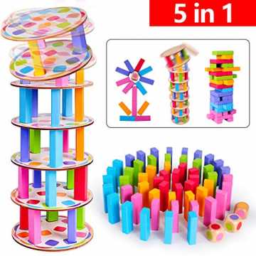 Rolimate Stapelspiele Wackelturm Holz Holzstapelspiel, 54 Bausteine 18 Spielbrett zum S...