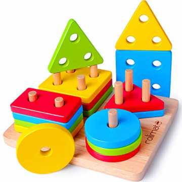 Rolimate Steckplatte Holz Holzpuzzles Sortierspiel Holzsteckspiel für 2 3 4 Jahre Monte...