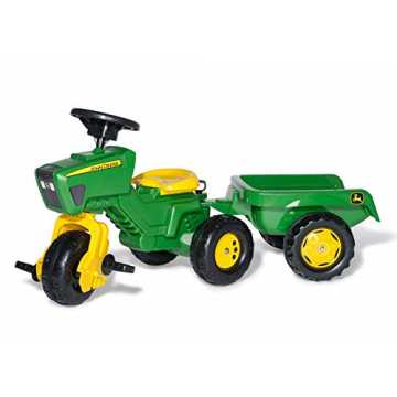 Rolly Toys rollyTrac John Deere Dreirad mit Hänger (für Kinder von 2,5 bis 5 Jahren, Soundlenkrad, Heckkupplung) 052769