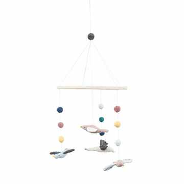 Greenheimenden Ring aus Holz sowie vier hängenden Vögeln in verschied.. bile - Windspiel - Häkel-Mobile - Singing Birds - Vögel - Baumwolle nachhaltig