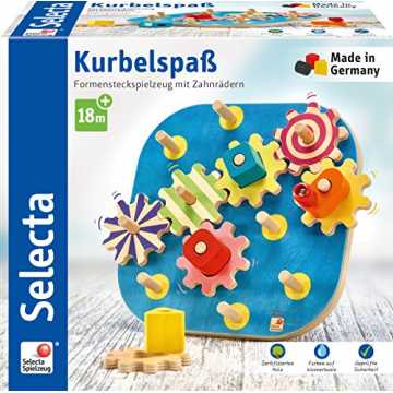 Selecta 62011 Kurbelspaß, Motorikspielzeug aus Holz, 20, 5 cm