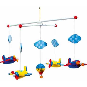 GreenheimEntspannung bereits in den ersten Babymonaten sorgtInkl. bun..  7938 Mobile "Luftfahrt" aus Holz, mit Wolken, Flugzeugen und einem Heißlustballon nachhaltig