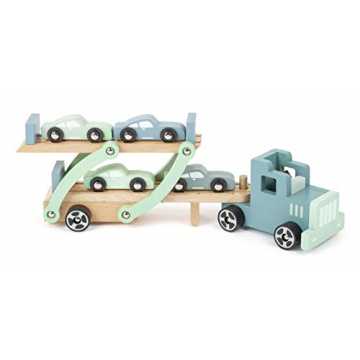 Greenheimolz mit abnehmbaren Anhänger und vier SportwagenKinderleicht..  11510 Autotransporter Chicago aus Holz,mit beweglicher Laderampe,abnehmbarem... nachhaltig