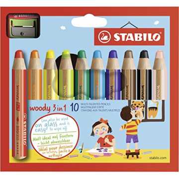 Greenheim in einem StiftHohe Deckkraft und Farbintensität - auch auf ..  Wasserfarbe & Wachsmalkreide - STABILO woody 3 in 1 - 10er Pack mit Spitzer - mit 10 verschiedenen Farben nachhaltig